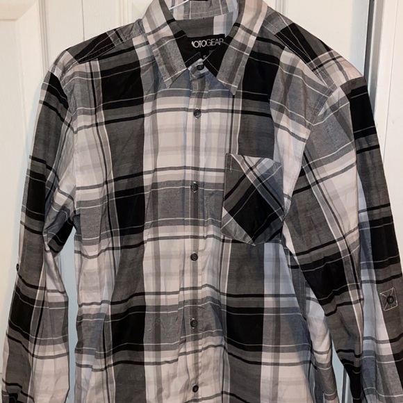 MOTOGEAR Plaid Buttoned Down Long Sleeve Shirt, Grey/White/Black, Size 16 - Picture 2 of 6